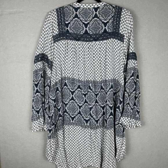 Knox Rose Womens S Loose Shift Dress Long Sleeve Cream Green Hippie Peasant - Picture 7 of 8